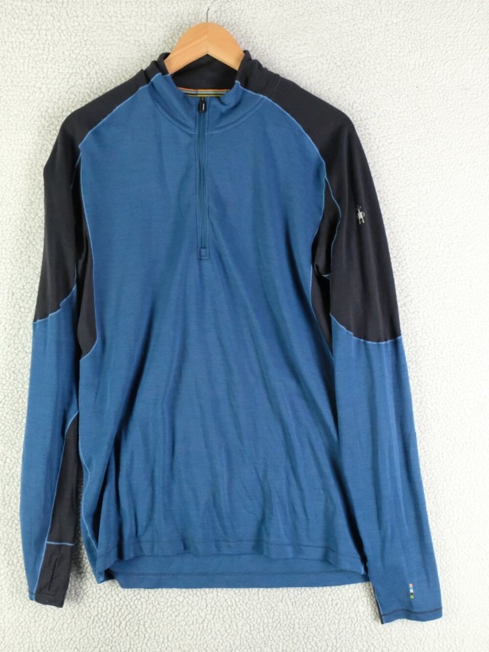 Smartwool Sweater Mens Large Blue Merino Wool Thermal Quarter Zip Outdoor